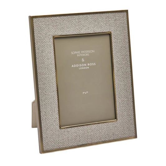 5x7 Oatmeal Herringbone + Antique Brass Picture Frame