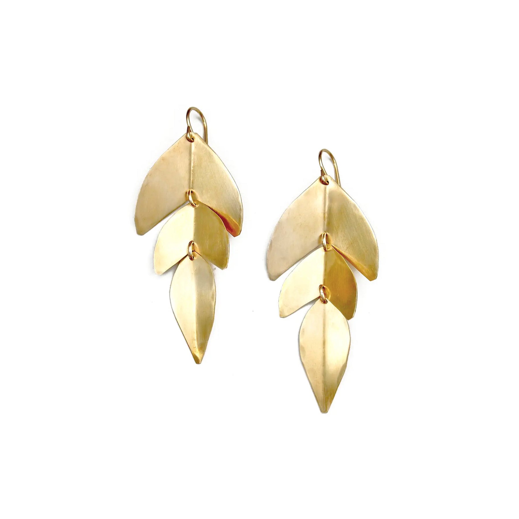 Leaf Trio Dangle Earrings - Brass