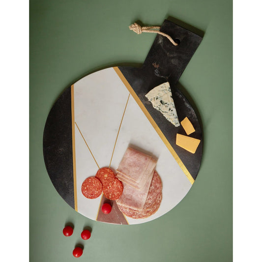 Round Multicolor Marble Board with Brass Inlay + Handle