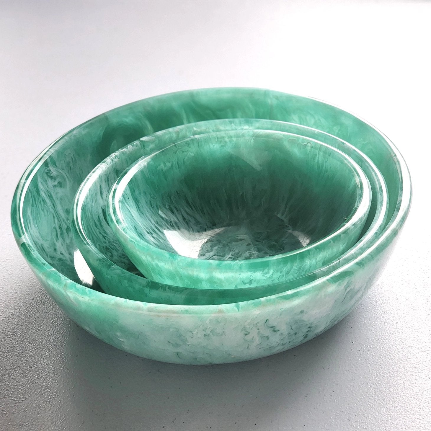 Hand Poured Resin Nesting Bowls Set - Seafoam Green