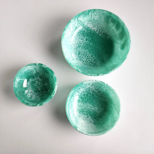 Hand Poured Resin Nesting Bowls Set - Seafoam Green