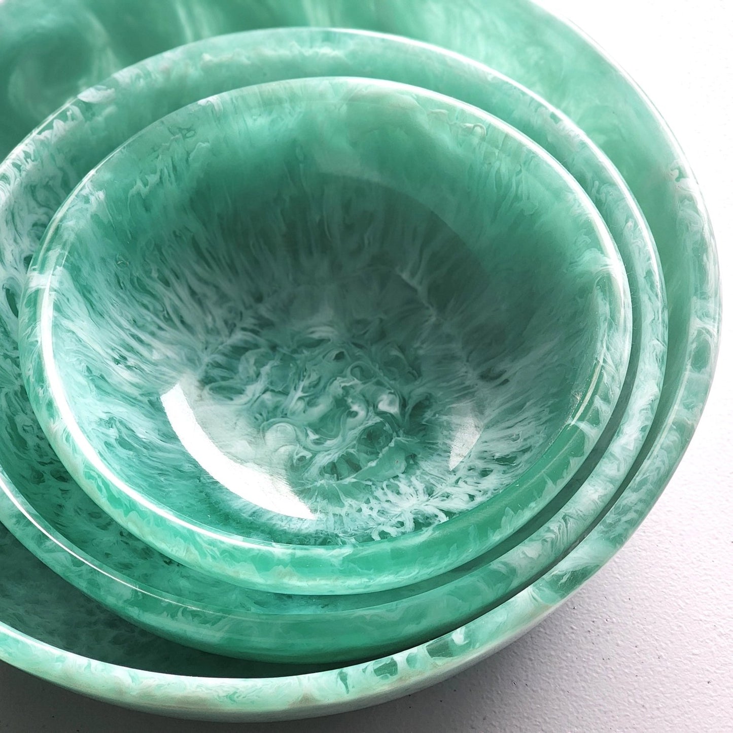 Hand Poured Resin Nesting Bowls Set - Seafoam Green