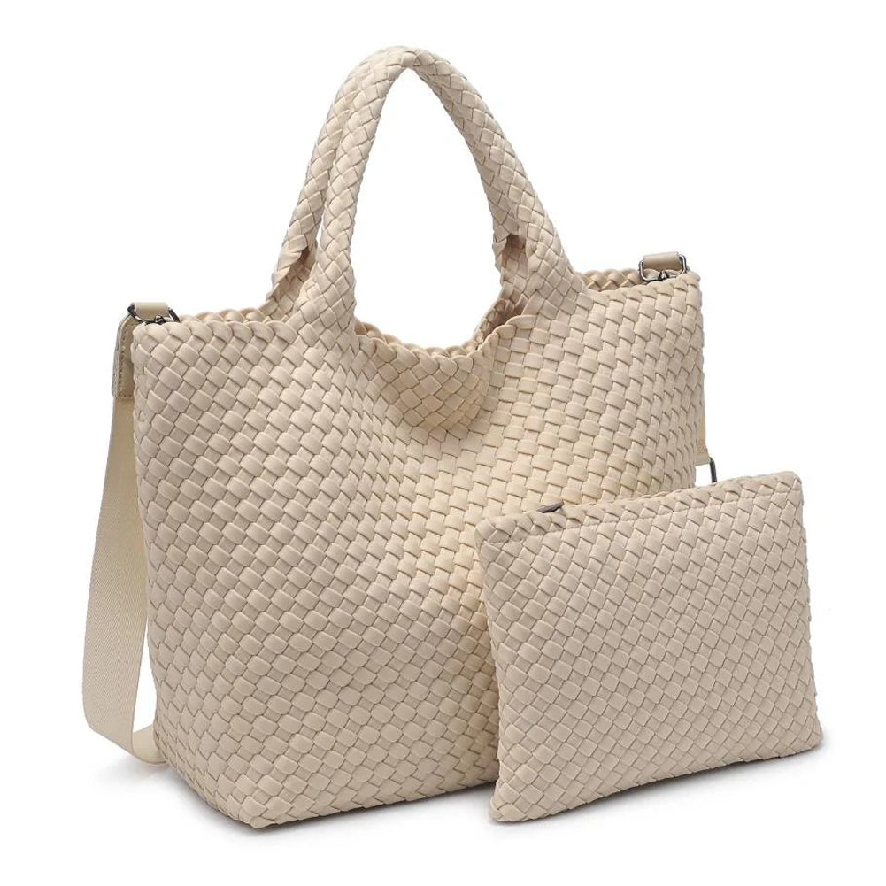 Sky’s The Limit Medium Woven Neoprene Tote Bag - Cream