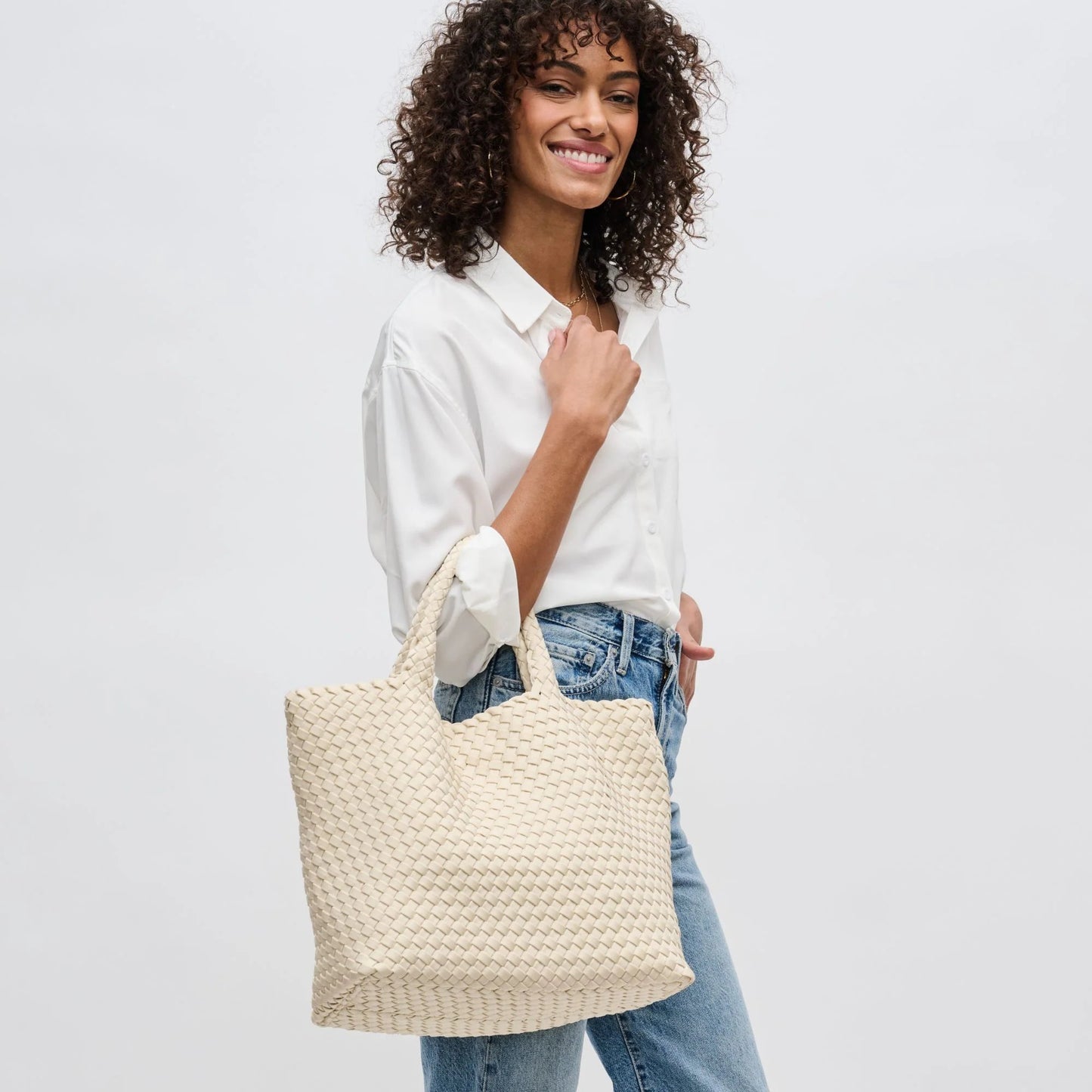 Sky’s The Limit Medium Woven Neoprene Tote Bag - Cream