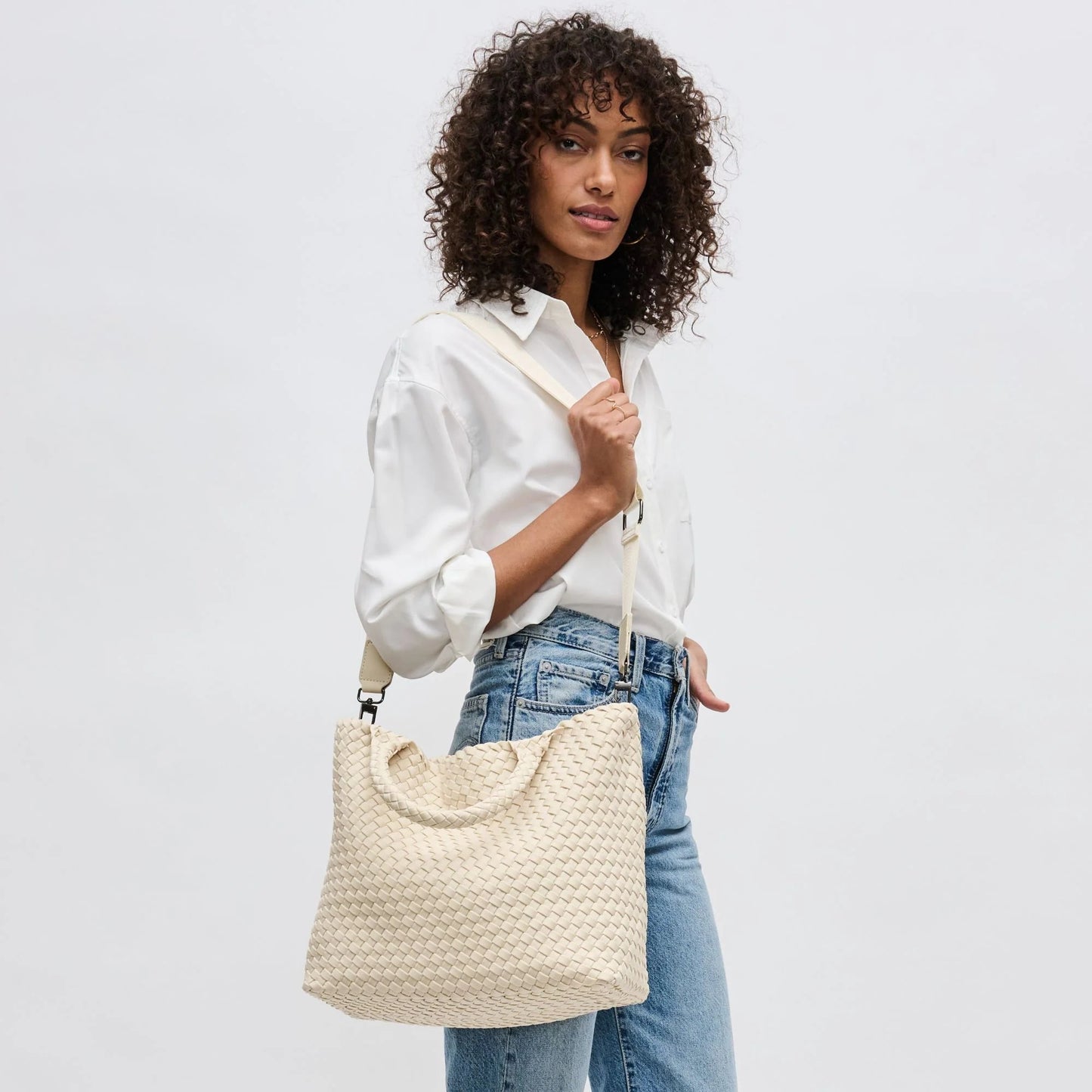 Sky’s The Limit Medium Woven Neoprene Tote Bag - Cream