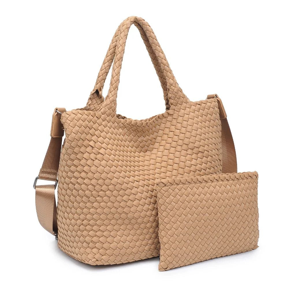 Sky’s The Limit Medium Woven Neoprene Tote Bag - Nude