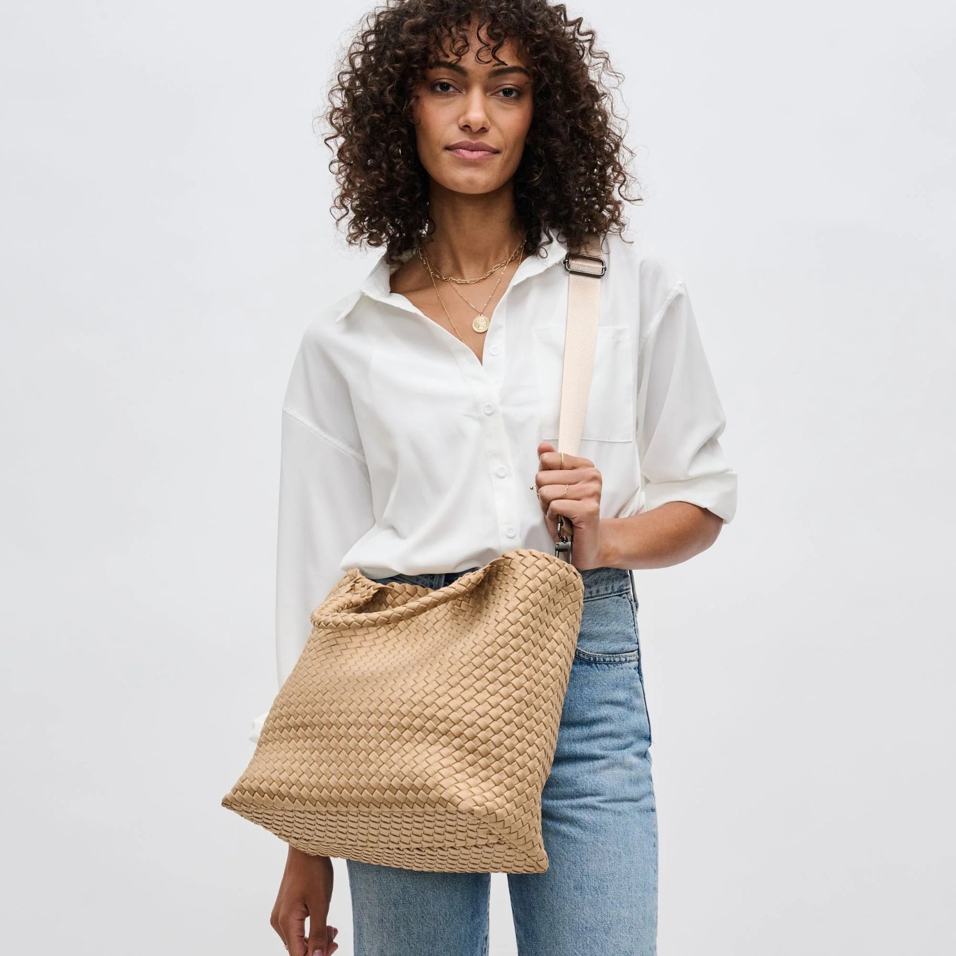 Sky’s The Limit Medium Woven Neoprene Tote Bag - Nude