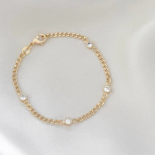 Gold Filled Chain + Bezel-Set Cubic Zirconia Bracelet