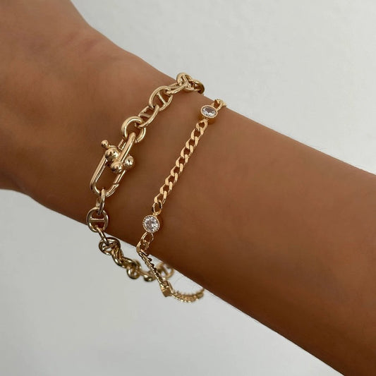 Gold Filled Chain + Bezel-Set Cubic Zirconia Bracelet