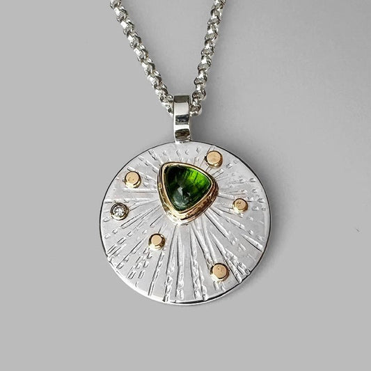 Sterling Silver + 14k Gold 'Soulshine' Pendant Necklace with Green Tourmaline