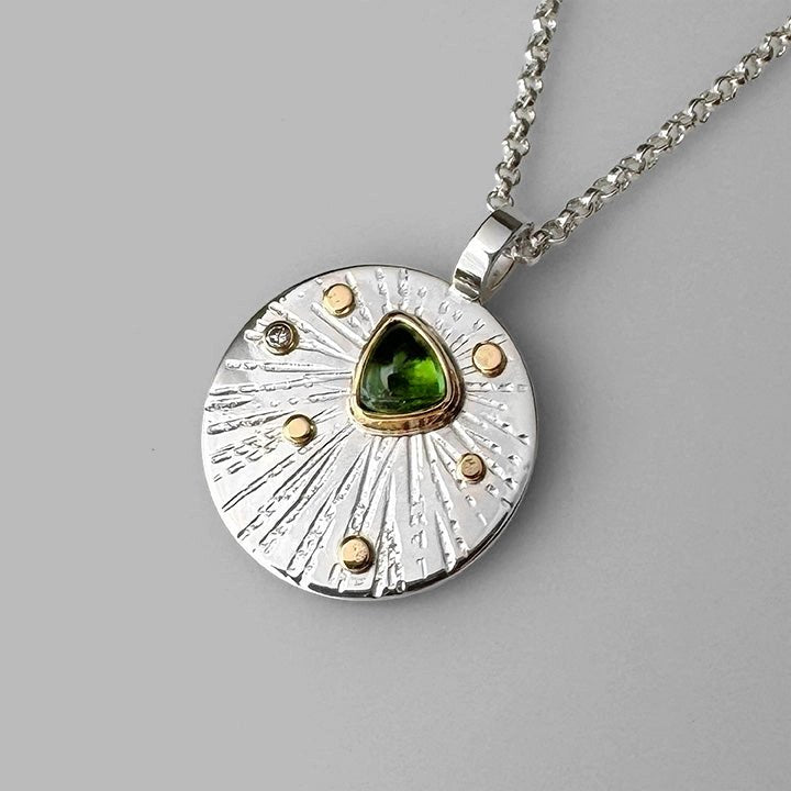 Sterling Silver + 14k Gold 'Soulshine' Pendant Necklace with Green Tourmaline
