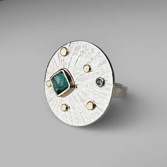 Sterling Silver + 14k Gold 'Soulshine' Cocktail Ring with Teal Tourmaline