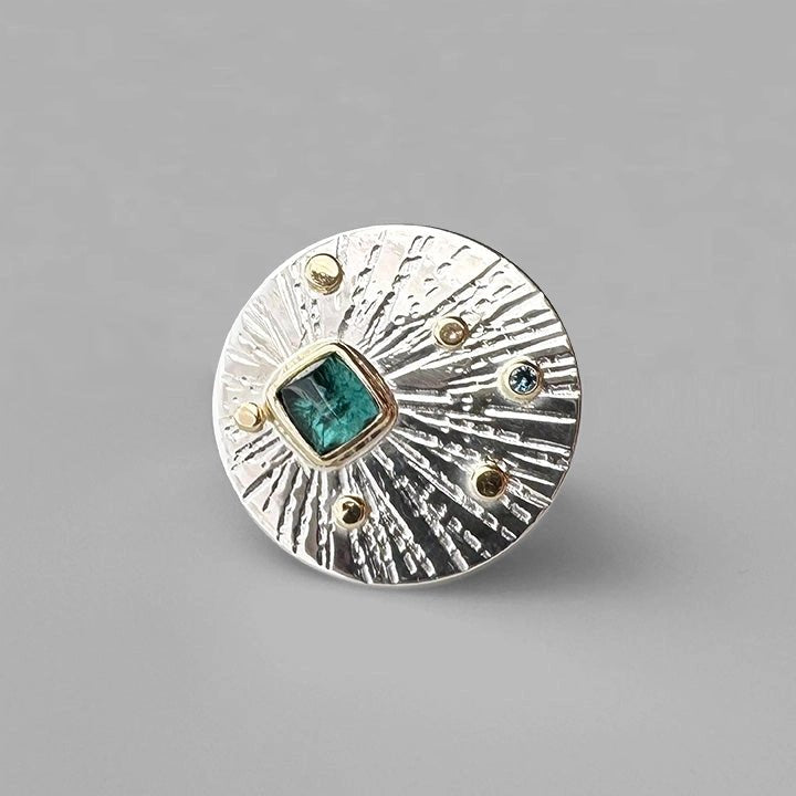 Sterling Silver + 14k Gold 'Soulshine' Cocktail Ring with Teal Tourmaline