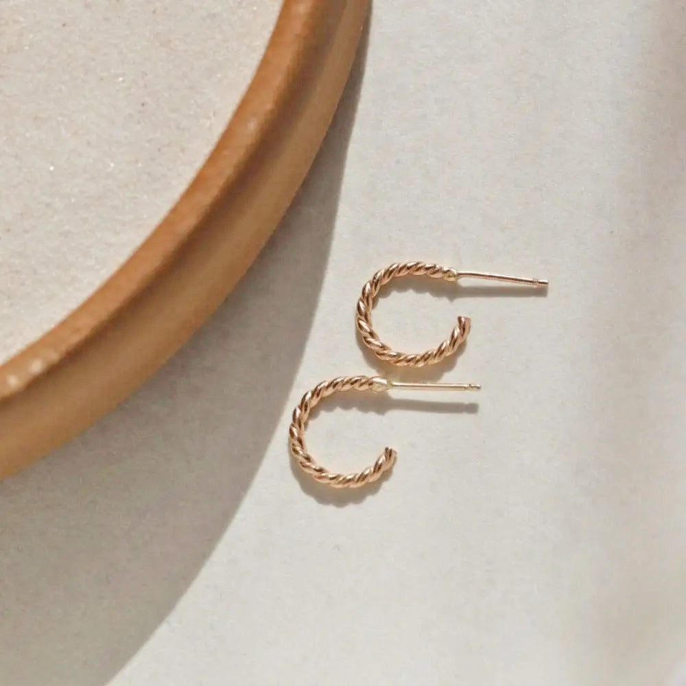 Spiral Mini Hoop Earrings (Select Material) Sterling Silver