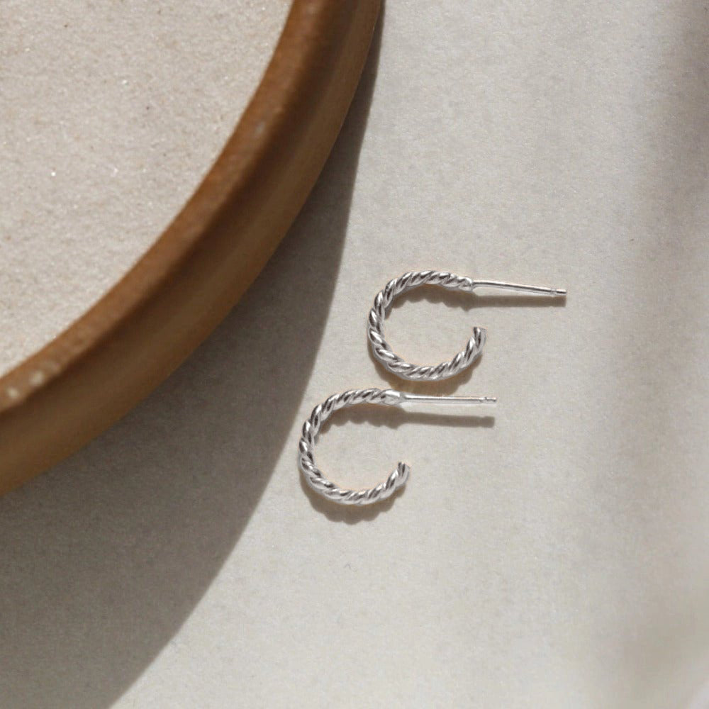 Spiral Mini Hoop Earrings (Select Material) Sterling Silver