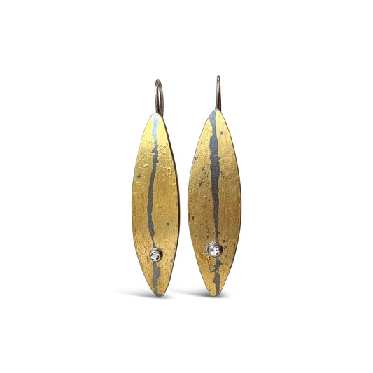 Mixed-Metal 'Split Leaves' Drop Earrings with White Topaz
