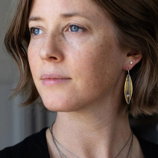 Mixed-Metal 'Split Leaves' Drop Earrings with White Topaz