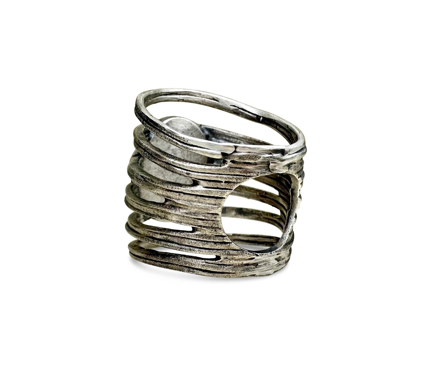 Oxidized Sterling Silver 'Split Rib' Ring with Diamond