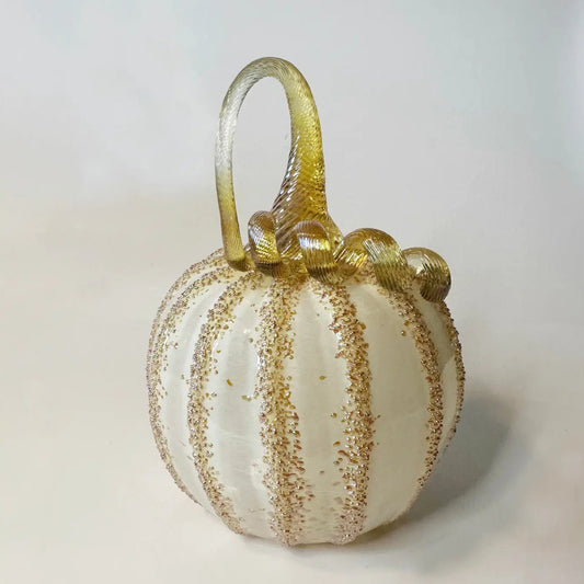 Decorative Spotted Blown Glass Pumpkin (select color) Gold/Amber