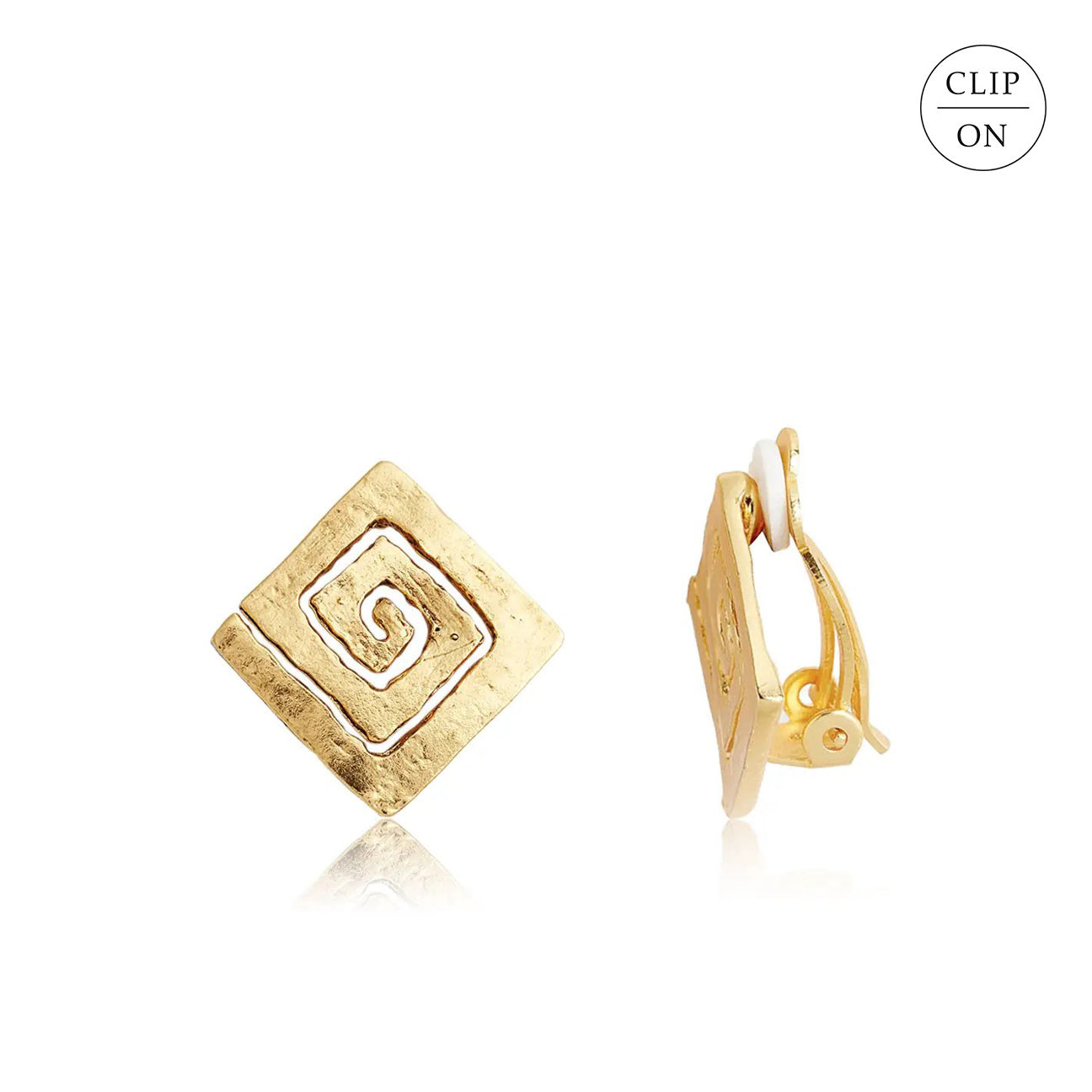 Square Spiral Clip-On Earrings - Gold or Silver