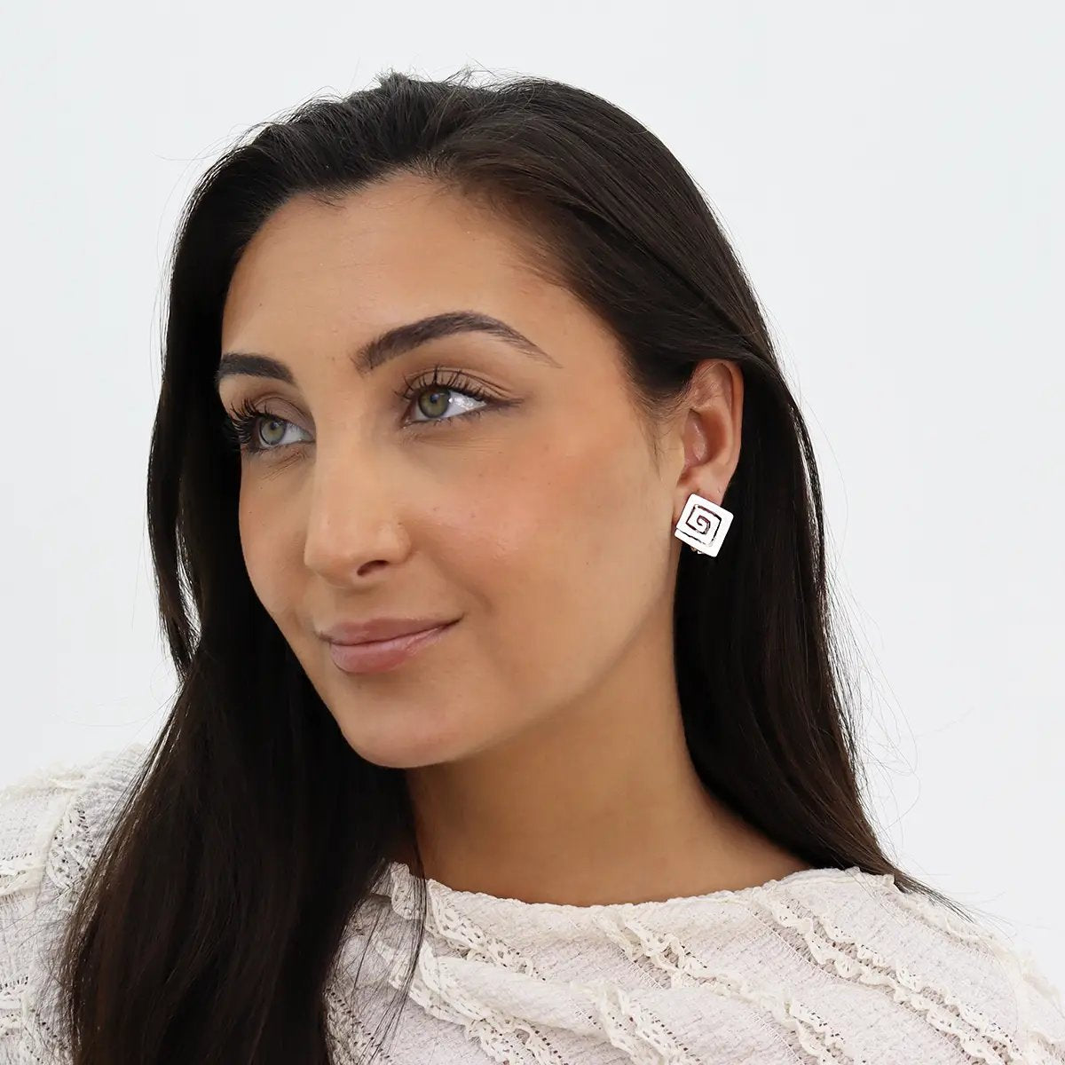 Square Spiral Clip-On Earrings - Gold or Silver