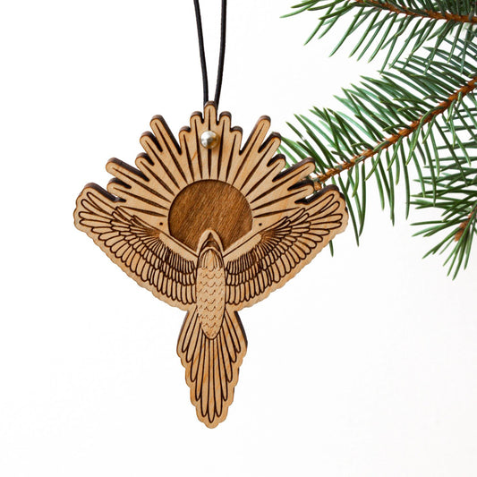 Laser-Cut Wood Ornament - Sunburst Bird