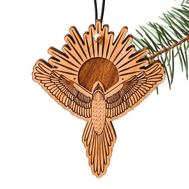 Laser-Cut Wood Ornament - Sunburst Bird