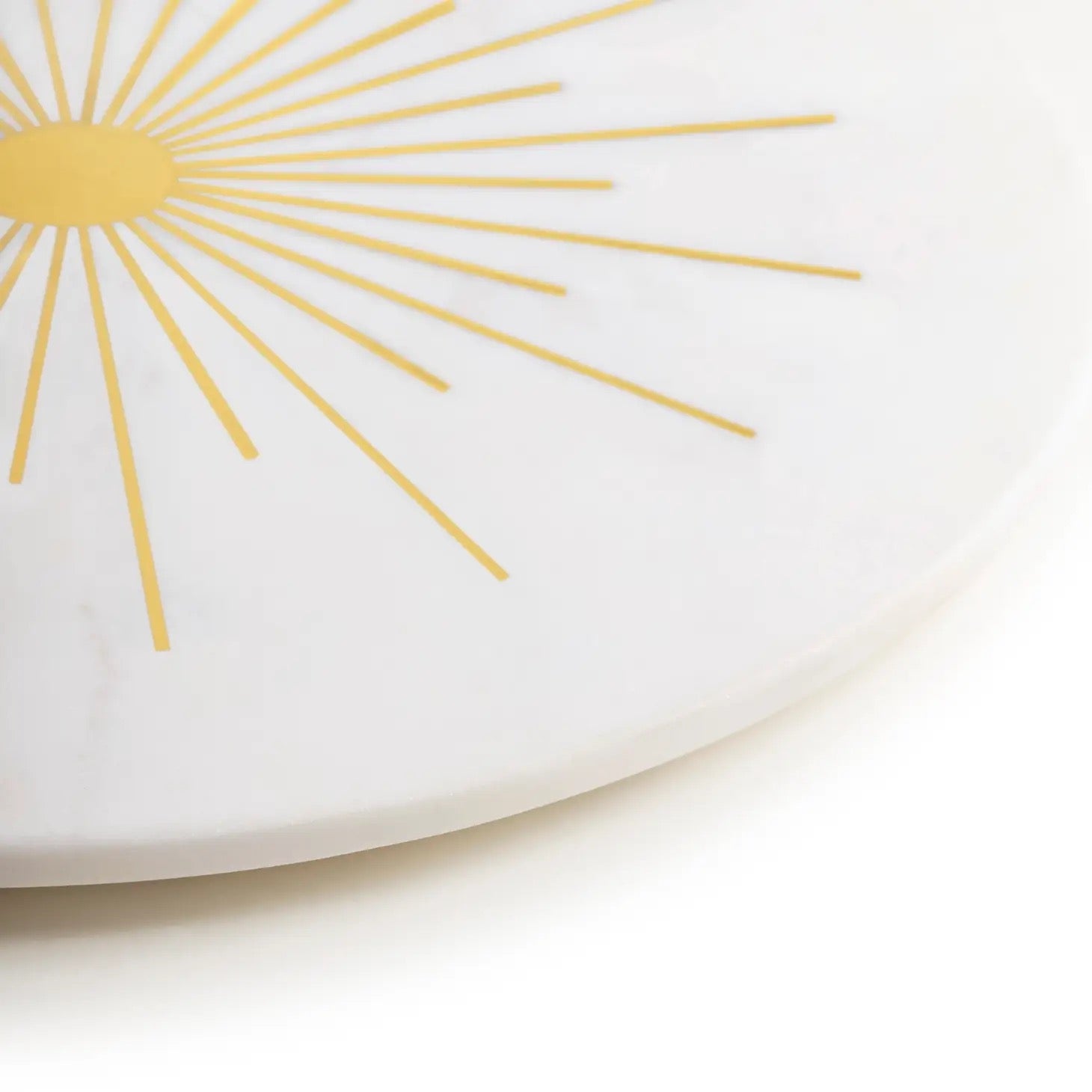 Round White Marble Board with Brass Inlay Sunburst