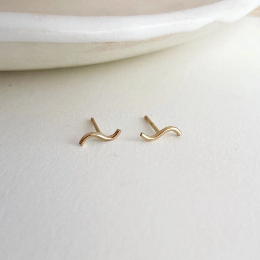 Wave Stud Earrings (Select Material) Gold Fill