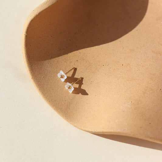 Mother of Pearl Flower Stud Earrings - Gold Fill