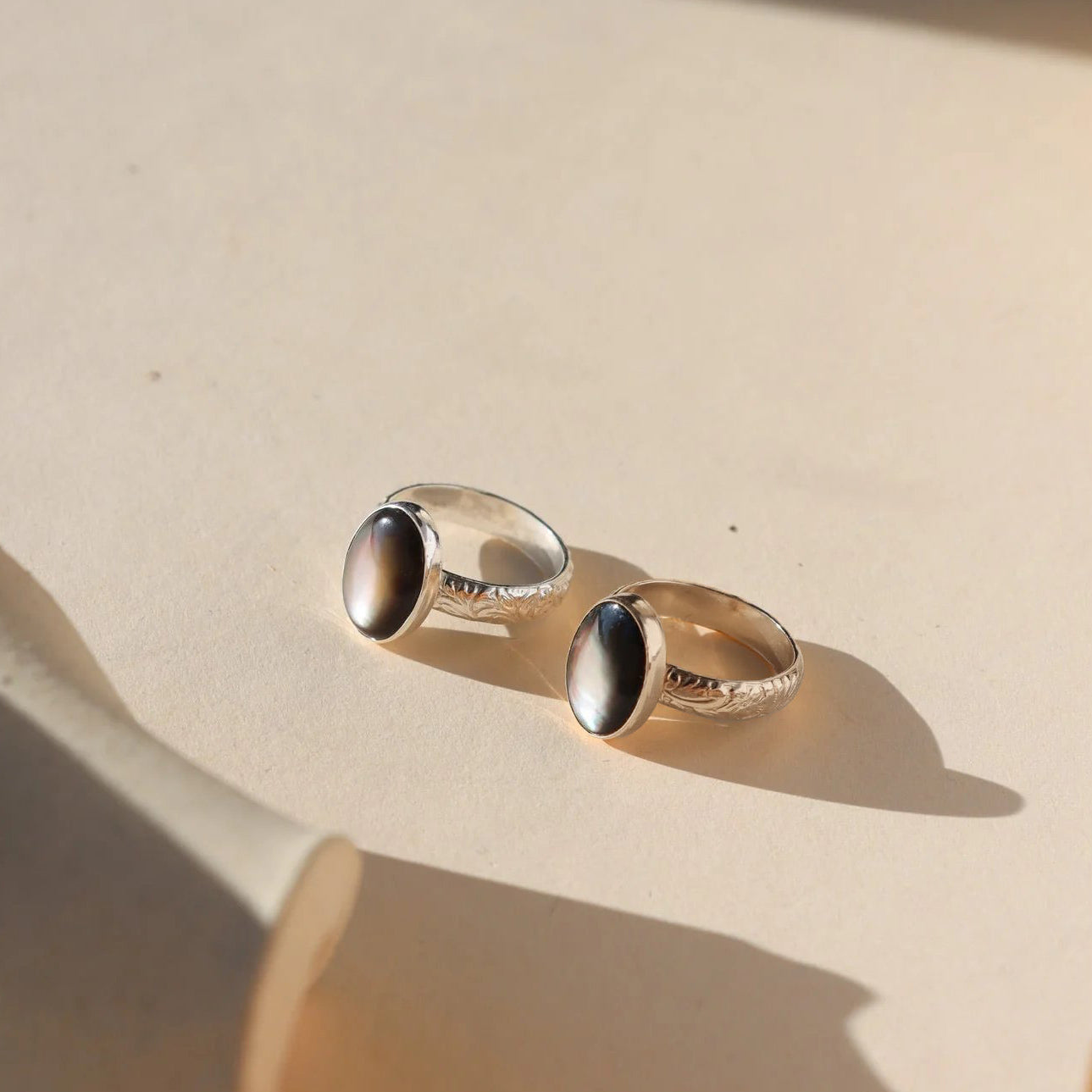 Black Mother of Pearl ‘Moonflower’ Ring – Sterling Silver