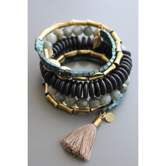 Black Stone + Green Hematite Wrap Bracelet
