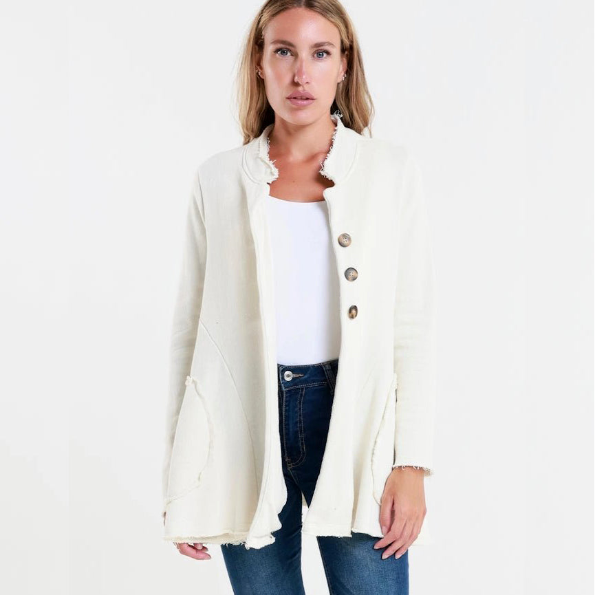 Jane French Terry Cozy Jacket - Cream S/M