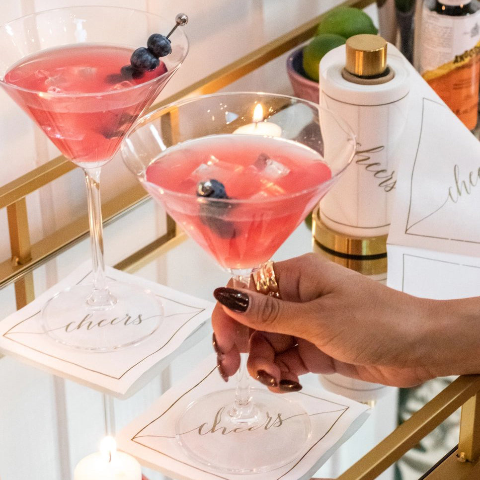 Cocktail Napkin Roll - White + Gold 'Cheers'