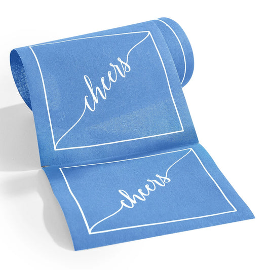 Cocktail Napkin Roll - Mid Blue “Cheers”