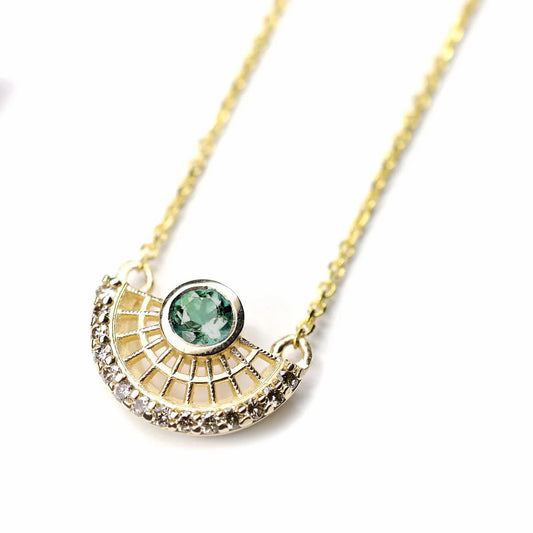 14k Gold, Blue-Green Tourmaline + Champagne Diamond ‘Tantallon’ Pendant Necklace