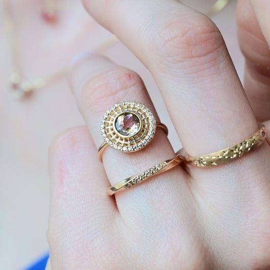 14k Gold + Watermelon Tourmaline 'Tantallon' Ring with Champagne Diamonds