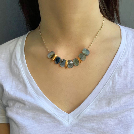 Faceted Labradorite + Gold Vermeil Nugget Statement Necklace