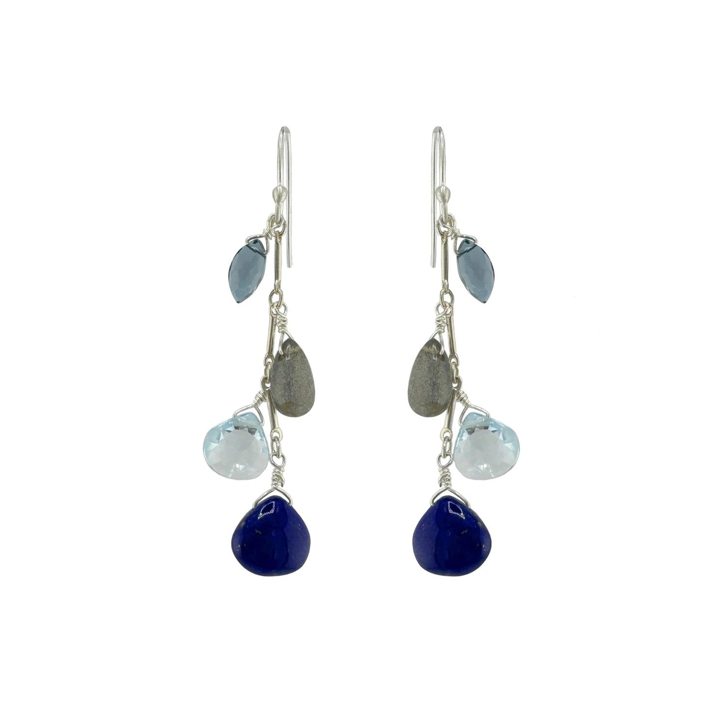 Topaz, Lapis + Labradorite Drops Earrings - Sterling Silver