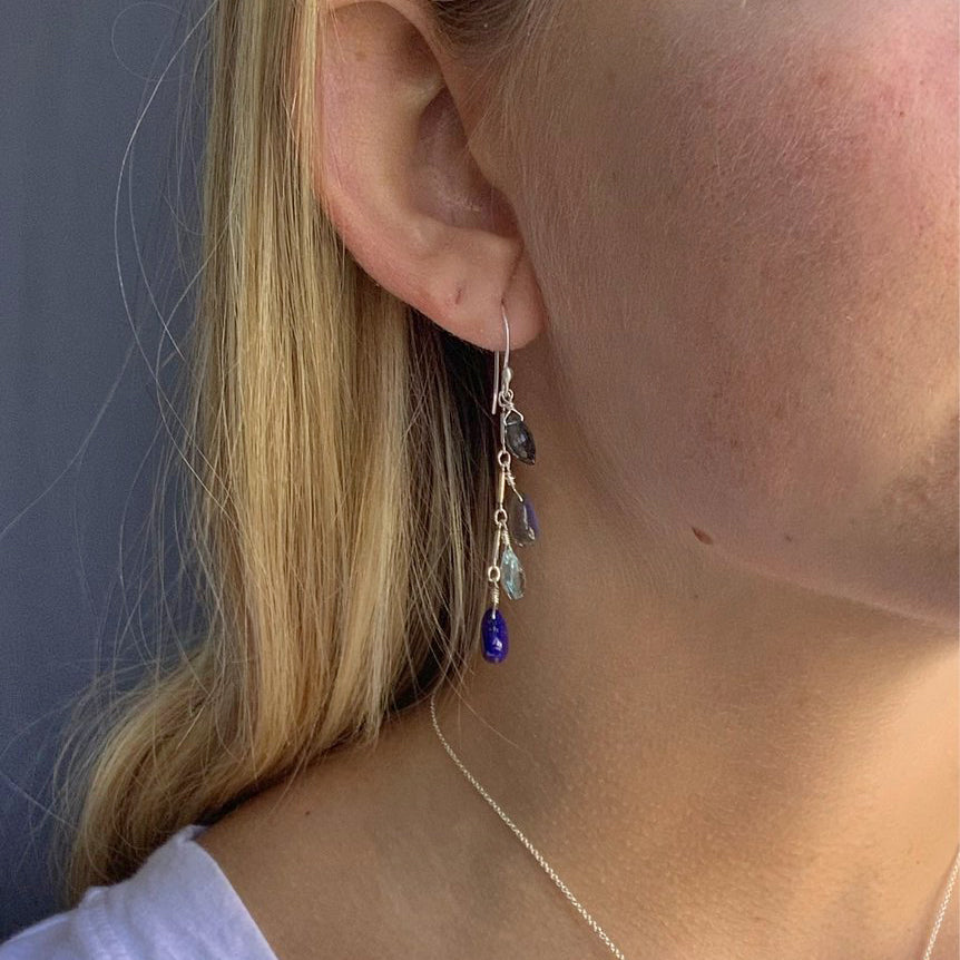 Topaz, Lapis + Labradorite Drops Earrings - Sterling Silver