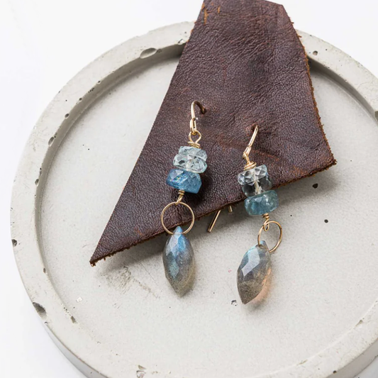 Blue Topaz and Labradorite Stack Earrings