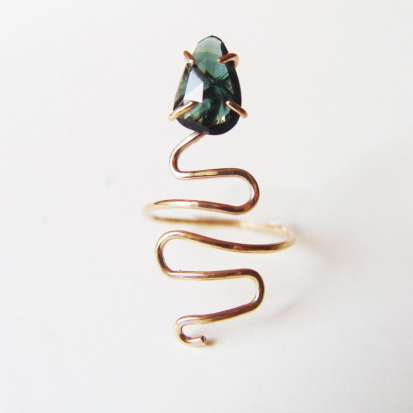 Green Tourmaline Serpent Gold Fill Wrap Ring