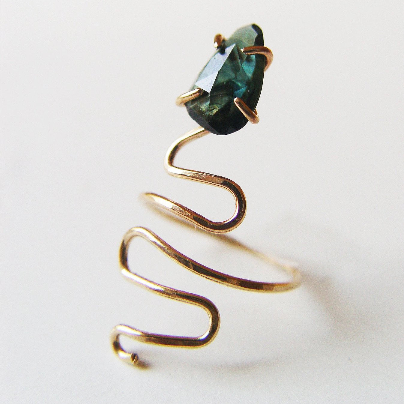 Green Tourmaline Serpent Gold Fill Wrap Ring