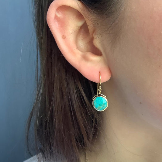 Turquoise Circle Dangle Earrings - Gold Vermeil