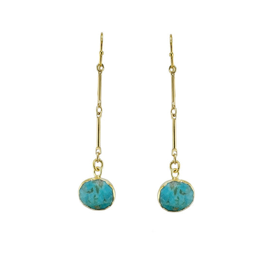 Turquoise Oval Drop Earrings - Gold