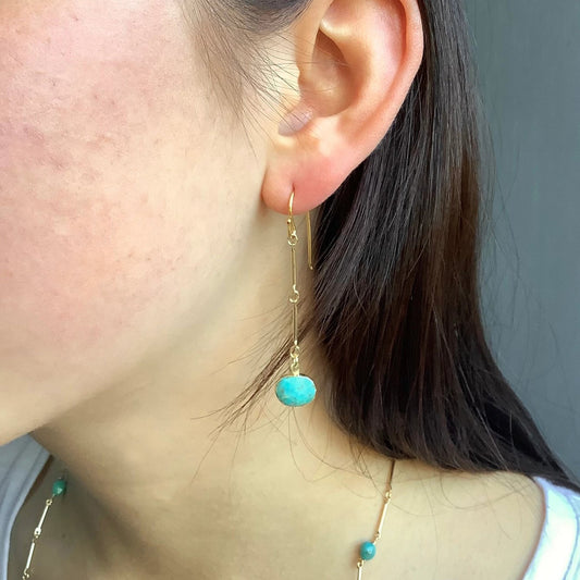 Turquoise Oval Drop Earrings - Gold