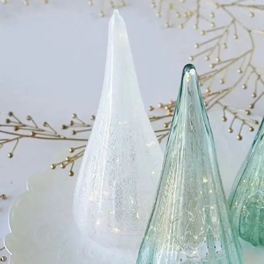 Decorative Blown Glass Twinkle Christmas Tree (select color) Frosty White