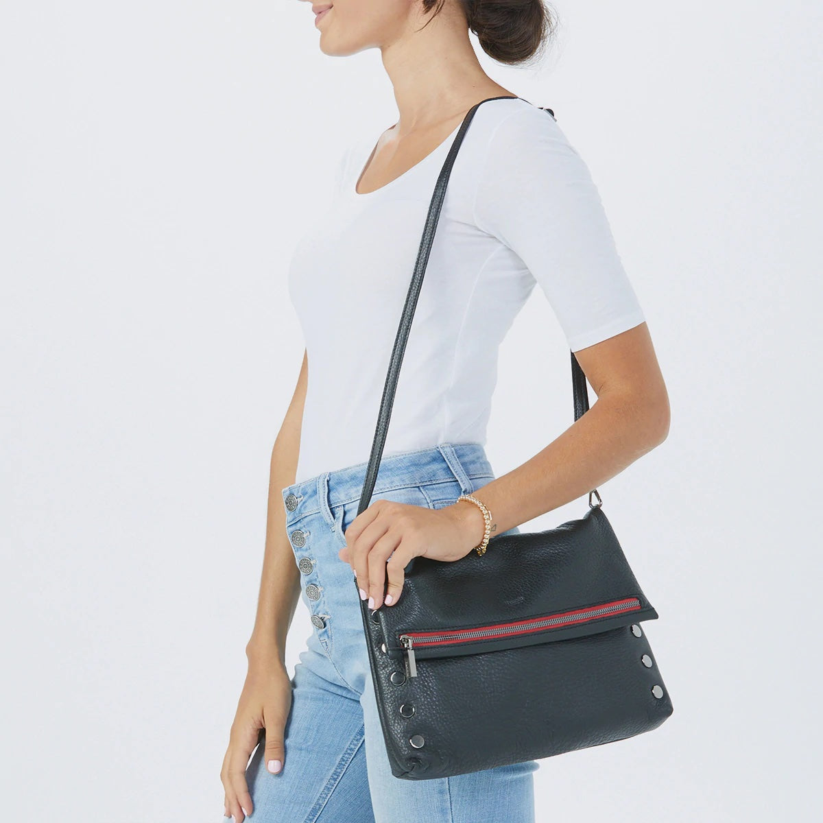 Hammitt VIP Large Crossbody Bag - Black/Gunmetal with Red Zip