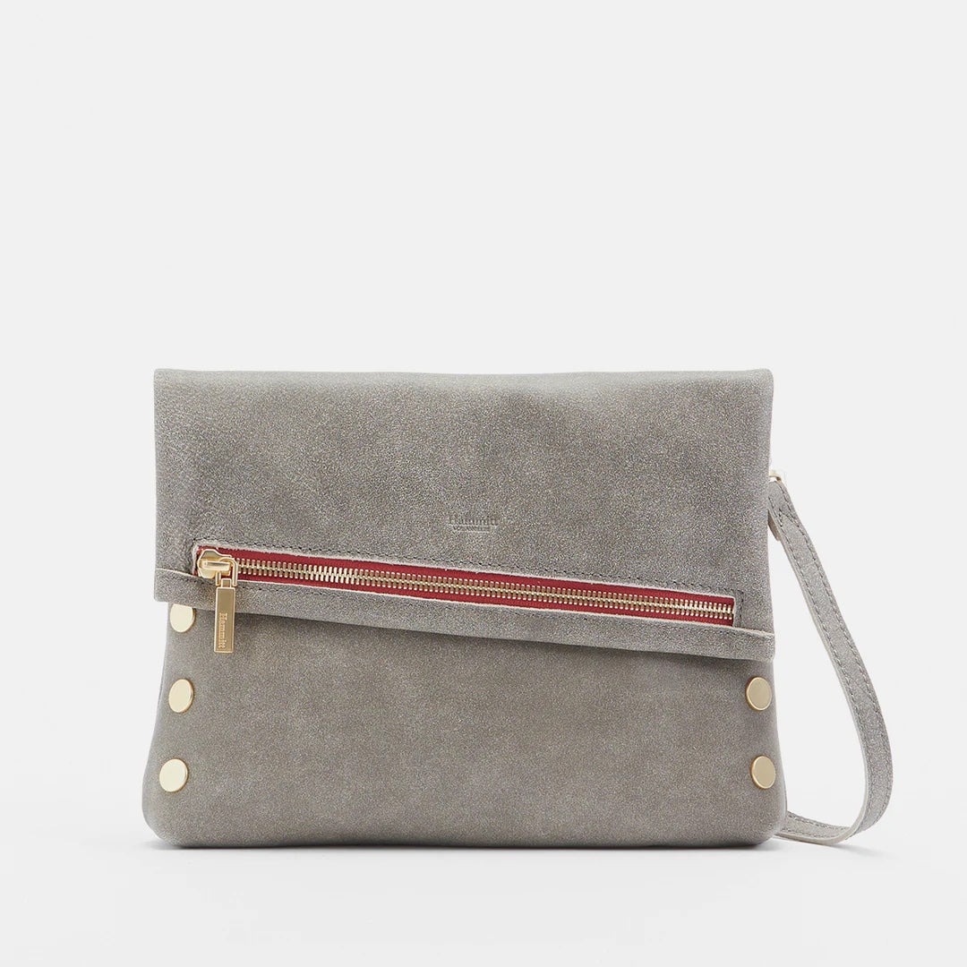 Hammitt VIP Medium Crossbody Bag - Pewter/Brushed Gold with Red Zip