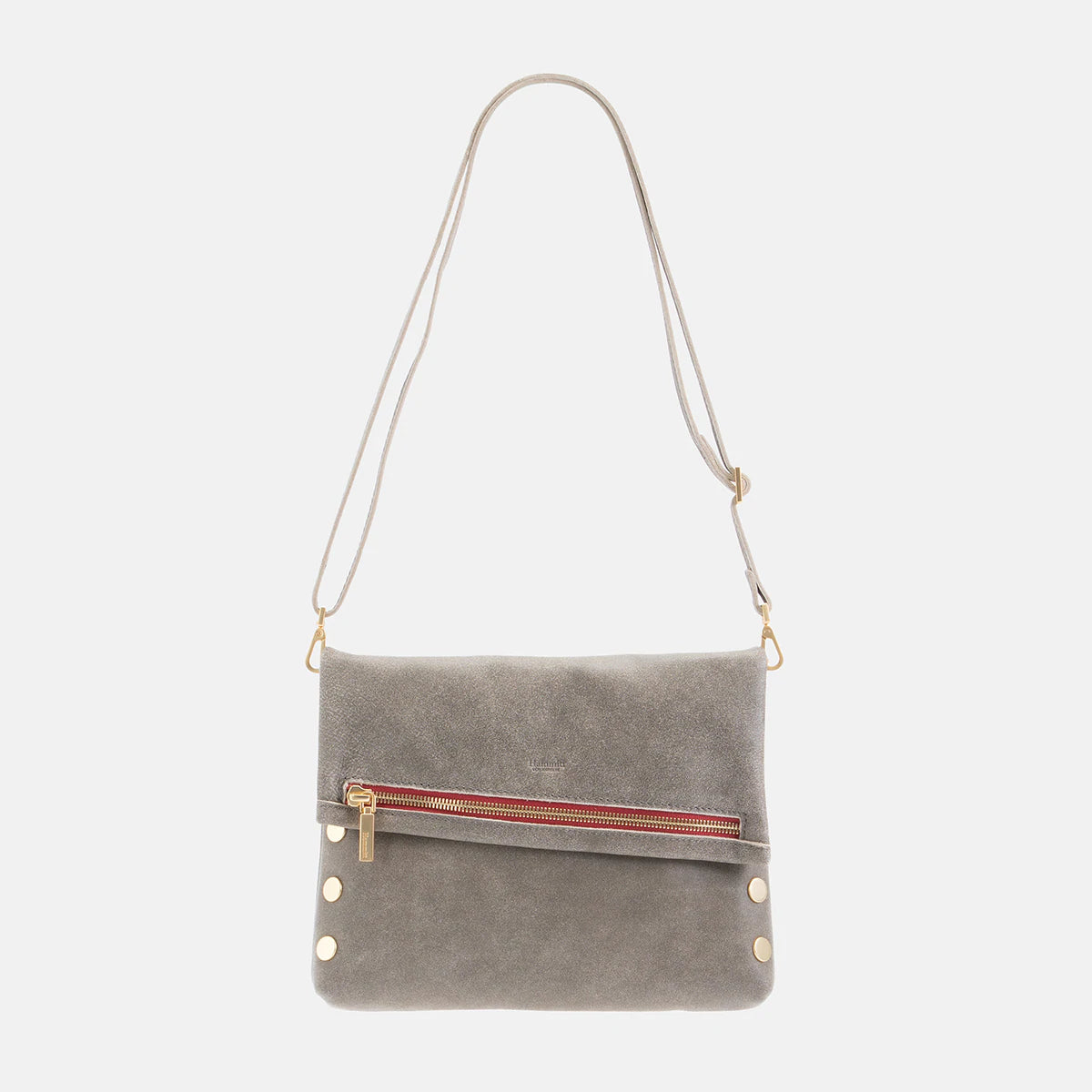 Hammitt VIP Medium Crossbody Bag - Pewter/Brushed Gold with Red Zip